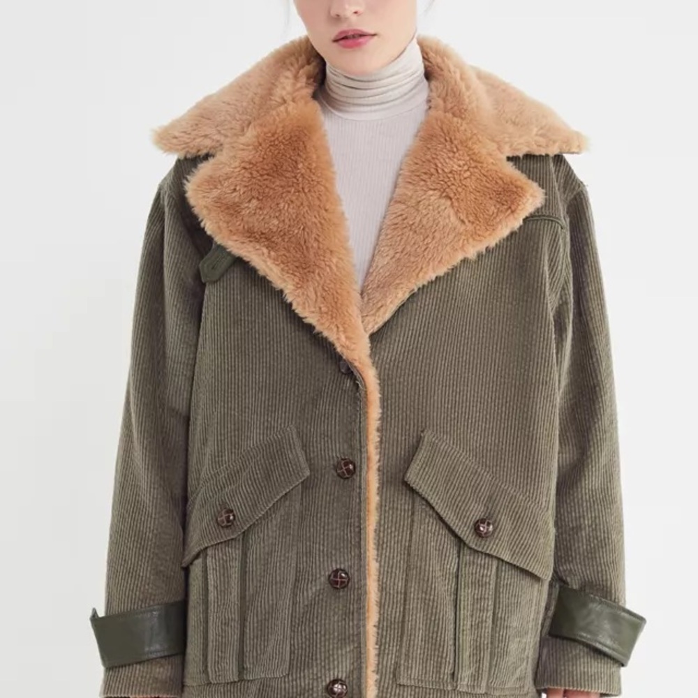 Avec Les Filles Sherpa Trim Corduroy Jacket  - Size S